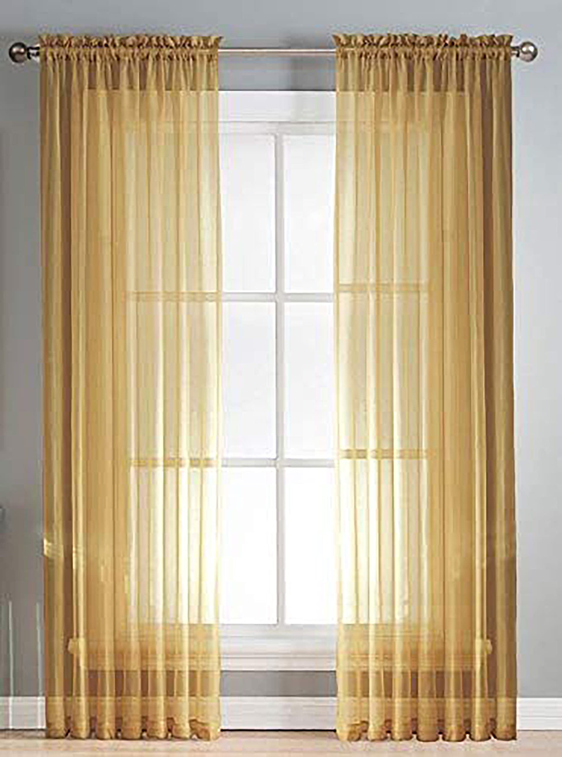 Sapphire Home Gold Sheer Curtains - 2 Panels Set, 54 x 84, Transparent, Light Filtering Privacy Voile Drapes, Sheer Window Curta