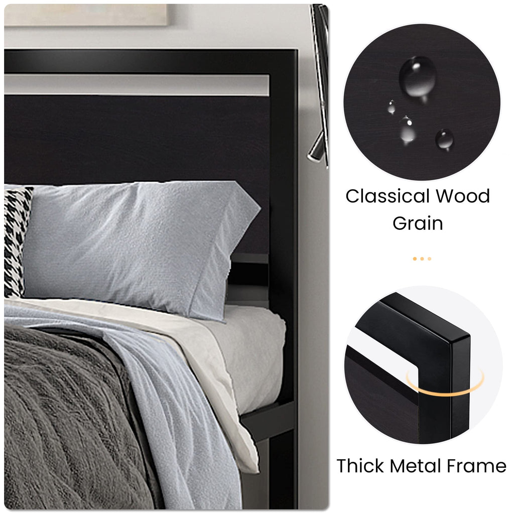 Sha Cerlin Full Size Bed Frame With Modern Wooden Headboard/Heavy Duty Platform Metal Bed Frame With Square Frame Footboard & 13 Strong Metal Slats Support/No Box Spring Needed, Black