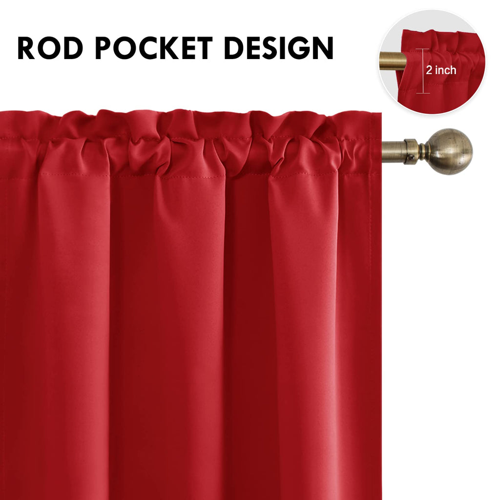 Dwcn Christmas Red Blackout Curtains For Bedroom - Rod Pocket Thermal Insulated Energy Saving Drapes For Living Room And Bedroom