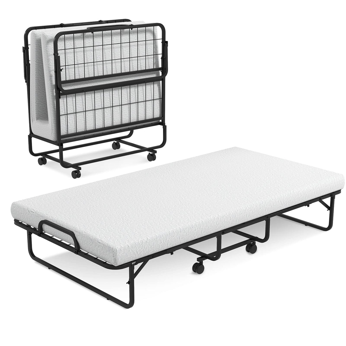 Giantex Folding Bed With Mattress For Adults, Twin Size Rollaway Beds For Guest, Portable Foldable Bed W/Memory Foam Mattress & Metal Frame, Space Saving Fold Up Bed For Easy Storage, 75'X 38'