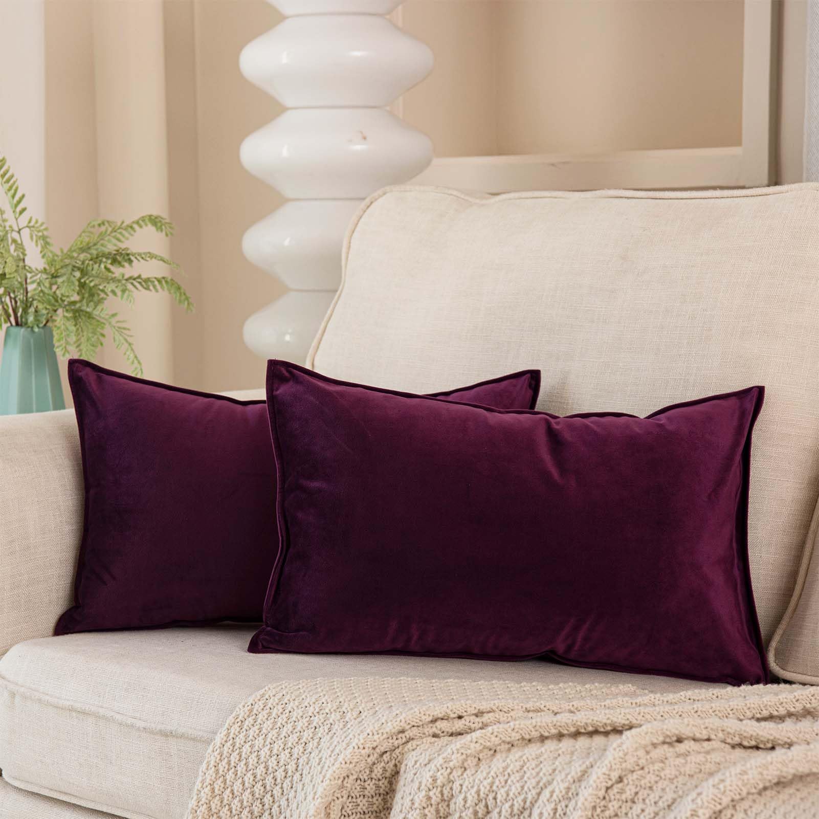 Juspurbet Eggplant Purple Lumbar Velvet Throw Pillow Covers 14X24 Inch Set Of 2 For Home Decor Living Room Bedroom Couch Decorat