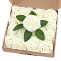 BLEUM CADE 16Pcs Artificial Flowers Fake Roses with Stems, Ivory White Boxed Foam Roses for DIY Bouquets Centerpieces Wedding Pa