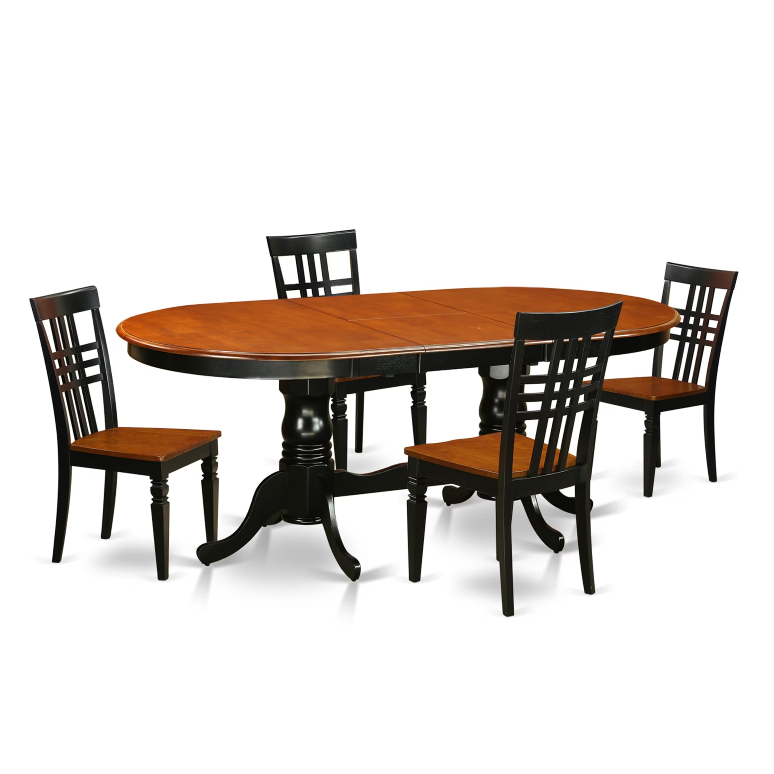 East West Furniture PVLG5-BCH-W 5 Piece Modern Dining Table Set Includes an Oval Wooden Table with Butterfly Leaf and 4 Dining Chairs, 42x78 Inch, Black & Cherry