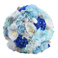 Abbie Home Blue Beach Wedding Bridal Bouquet Holding Tossing Flower with Pearl Seashell and Rhinestone Decoration for Beach Wedd