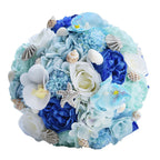 Abbie Home Blue Beach Wedding Bridal Bouquet Holding Tossing Flower with Pearl Seashell and Rhinestone Decoration for Beach Wedd