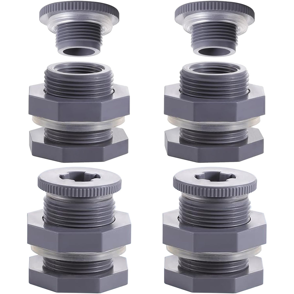 4 Pack 3/4 Inch Female Pvc Bulkhead Fitting With Plug And Thick Silicon Seal Gasket,Rain Barrel Connector Kit