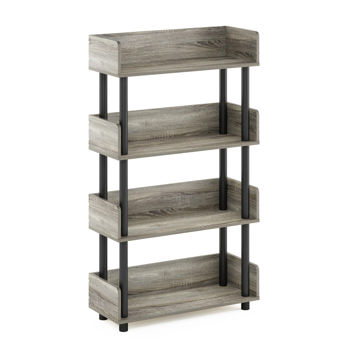 Furinno Turn-N-Tube 4-Tier Toolless Display Rack, French Oak/Black