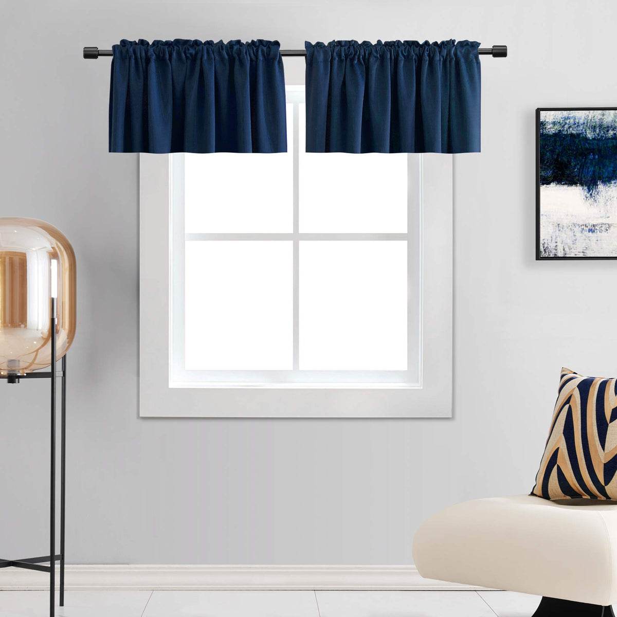 Donren 2 Panels Navy Blue Blackout Valances For Boys Room - Blackout Window Valances For Basement With Rod Pocket (52 By 16 Inch