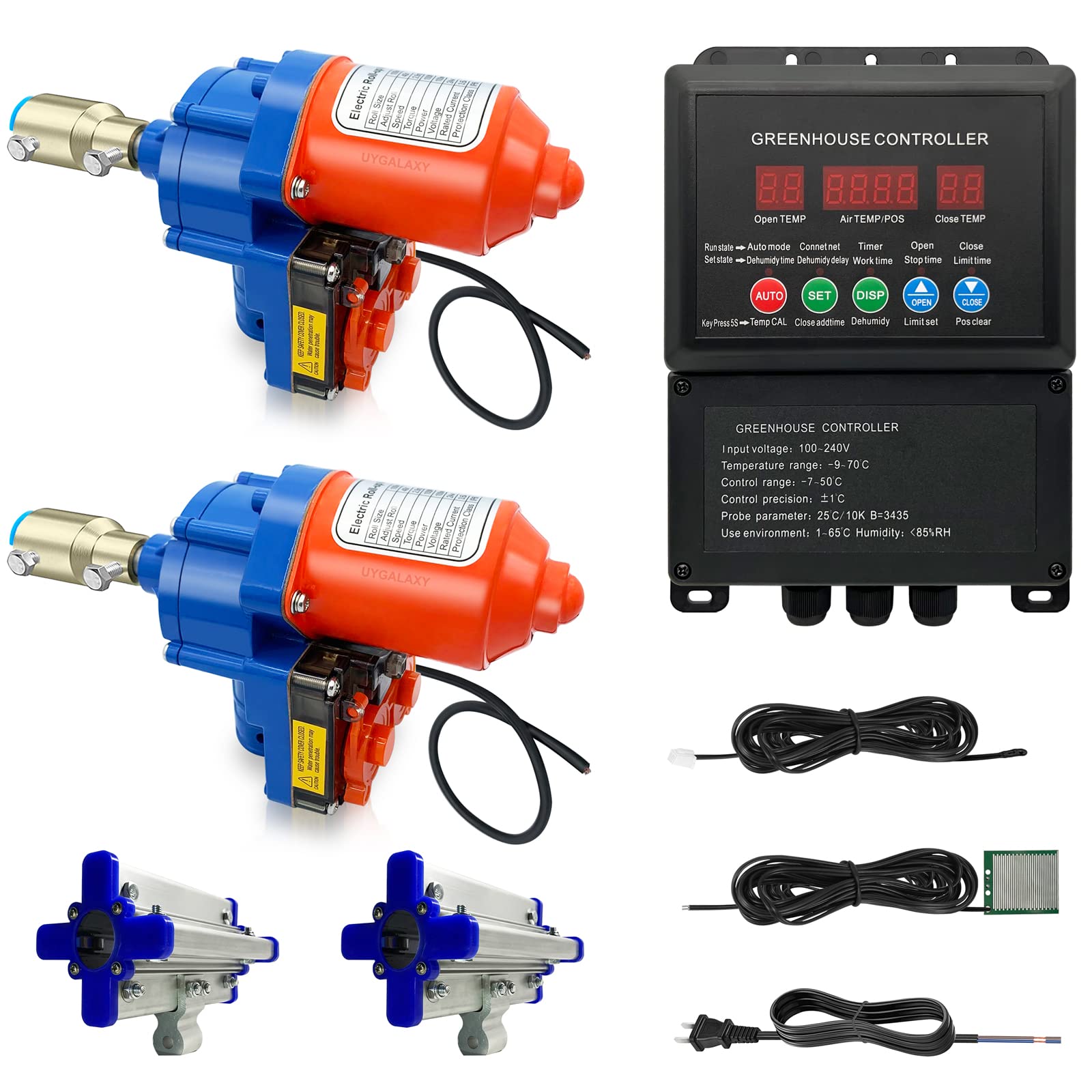 Uygalaxy Greenhouse Roll Up Motor And Creeper (2 Pack) + Intelligent Thermostat Controller Electric Box (Ac110V To Dc24V) For Si