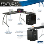 Techni Mobili Modern Computer File Cabinet and Storage L-Shaped Desk, Espresso