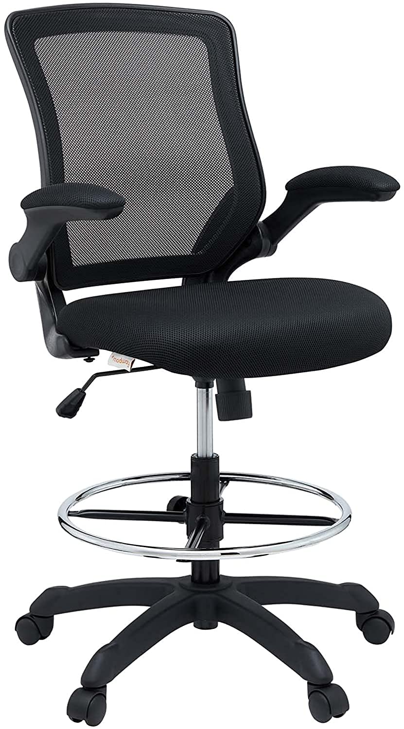 Modway Veer Reception Desk Flip-Up Arm Drafting Chair in Black