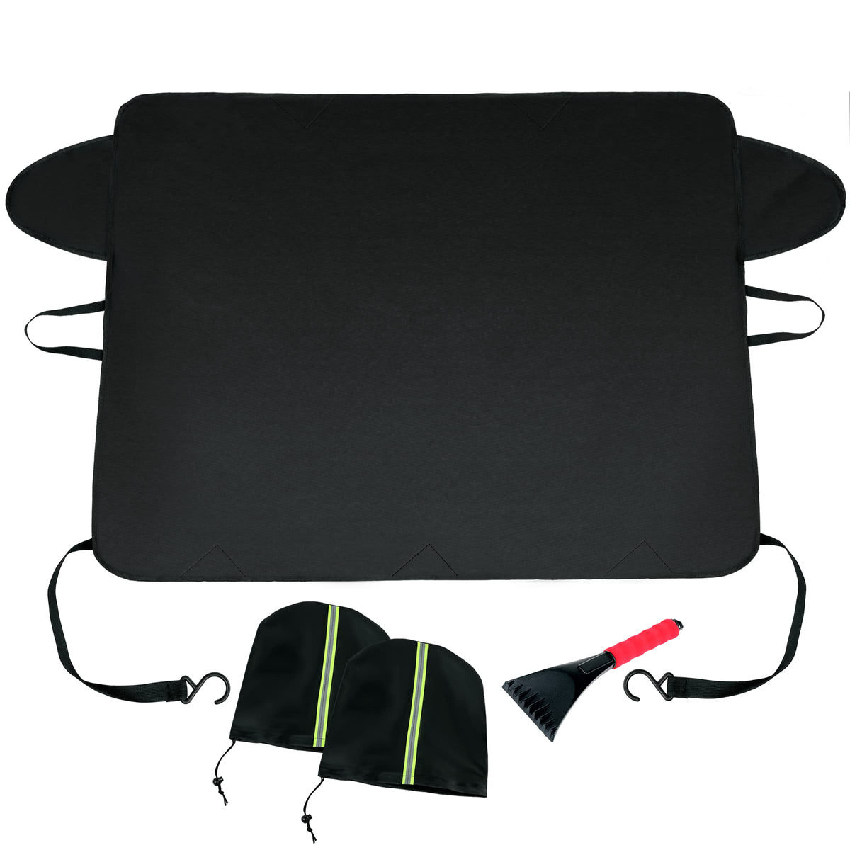 Xgunion Car Windshield Snow Cover For Ice And Snow- Durable 600D Oxford Fabric With Side Mirror Covers Ice Scrapers Waterproof W