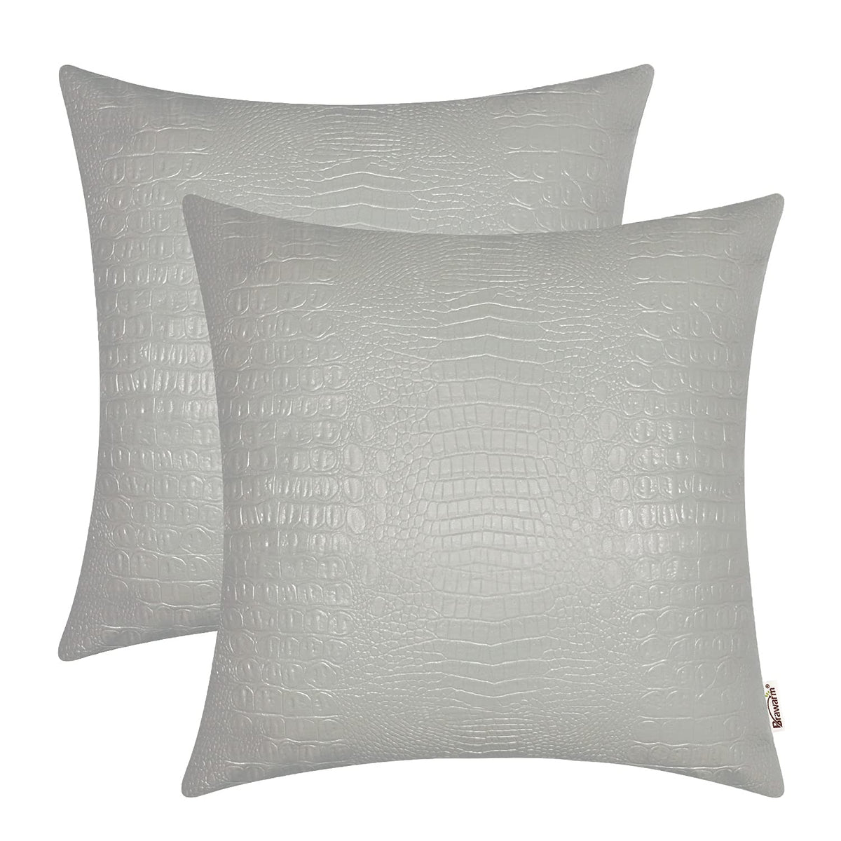 BRAWARM Faux Leather Pillow Covers 18 X 18 Inches, Gray Leather Pillow Covers Pack of 2, Crocodile Leather Decorative Throw Pill