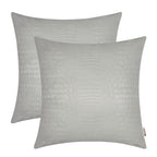 BRAWARM Faux Leather Pillow Covers 18 X 18 Inches, Gray Leather Pillow Covers Pack of 2, Crocodile Leather Decorative Throw Pill