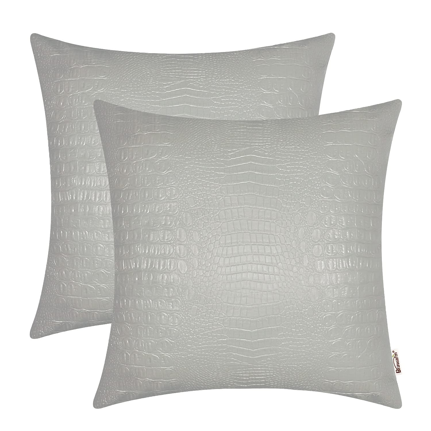 BRAWARM Faux Leather Pillow Covers 18 X 18 Inches, Gray Leather Pillow Covers Pack of 2, Crocodile Leather Decorative Throw Pill