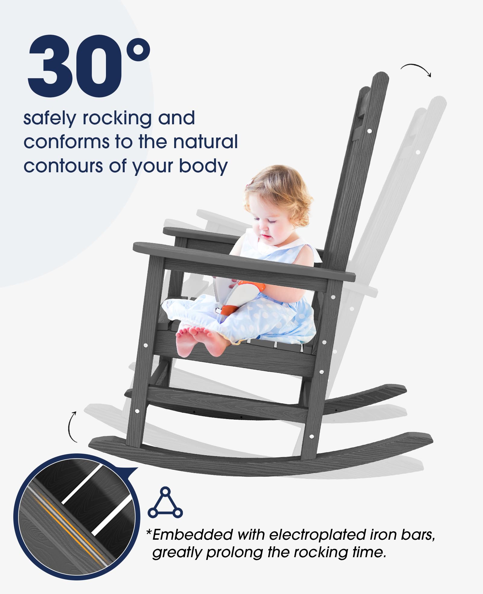 Kingyes Outdoor Patio Rocking Chair Set Of 4, Gray