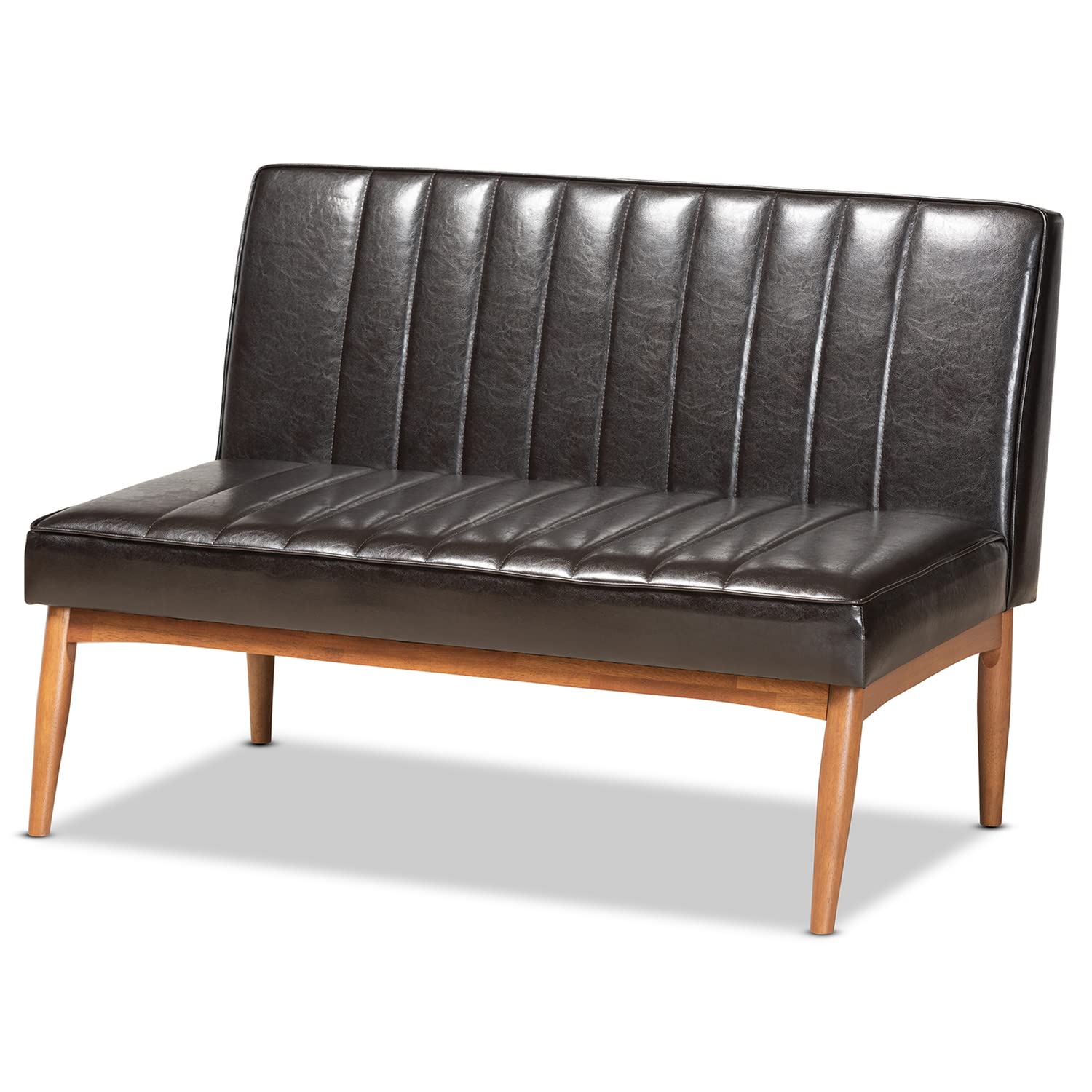 Baxton Studio Daymond Mid-Century Modern Dark Brown Faux Leather Upholstered and Walnut Brown Finished Wood 5-Piece Dining Nook Set