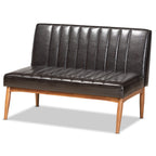 Baxton Studio Daymond Mid-Century Modern Dark Brown Faux Leather Upholstered and Walnut Brown Finished Wood 5-Piece Dining Nook Set