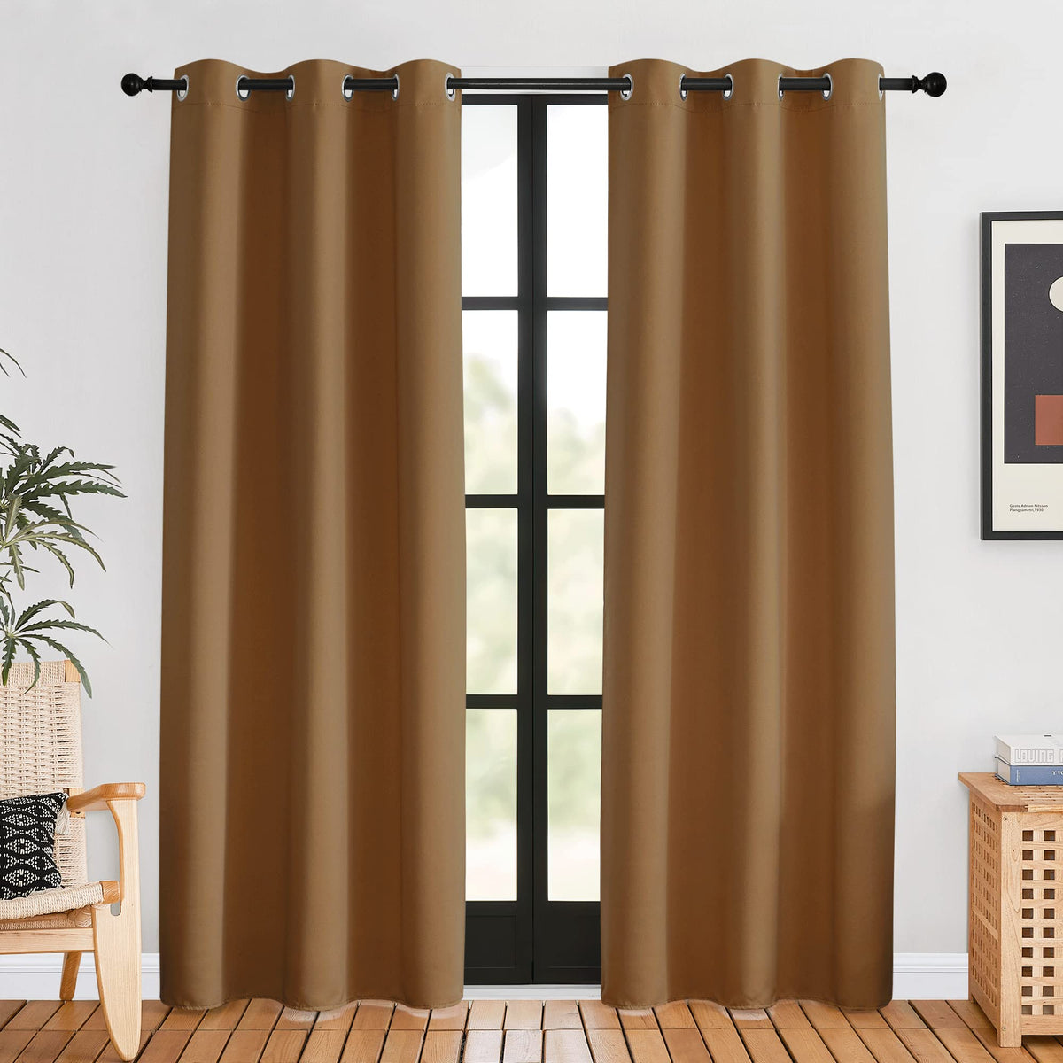 Nicetown Window Curtain Panels, Gold Brown, 1 Pair, 42 By 80-Inch, Thermal Curtains Insulated Solid Grommet Blackout Draperies/D