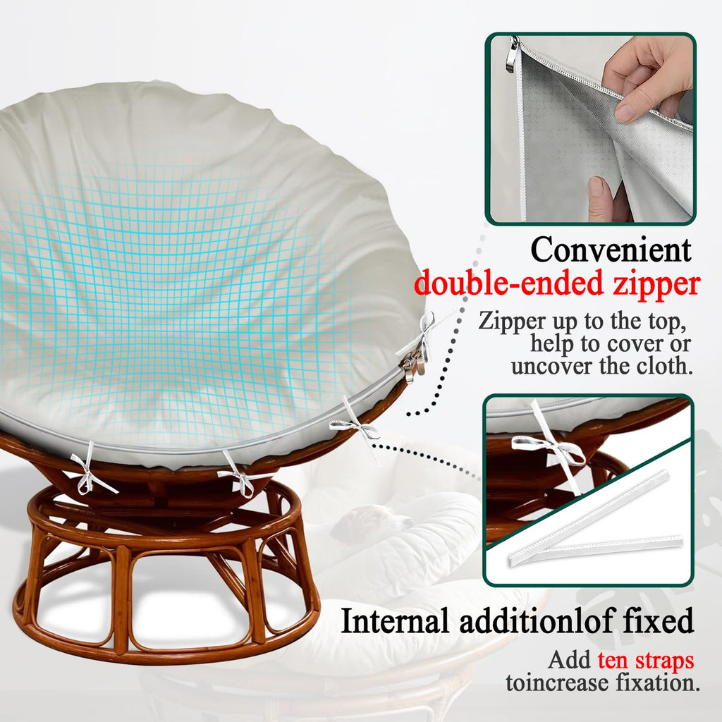 Iceberg Elf Papasan Cushion Cover Only,(For 40In-50In Outdoor Papasan Chair Cushion Covers) Beige Zipper Design For Easy Closure