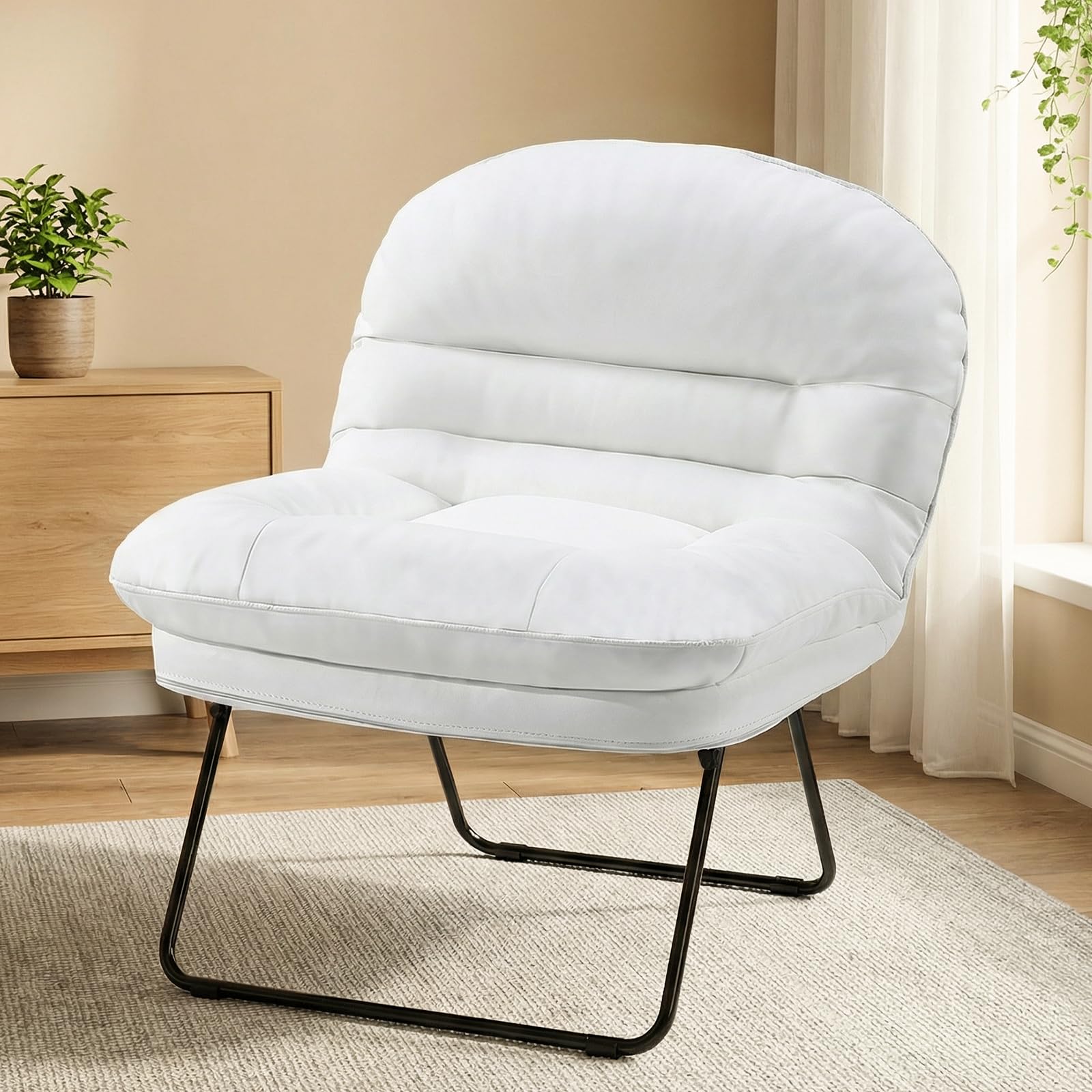 DUMOS Comfy Saucer Chair, PU Leather Foldable Chairs for Bedroom, Dorm & Gaming, Fashion Folding Floor Chair with Back Support f