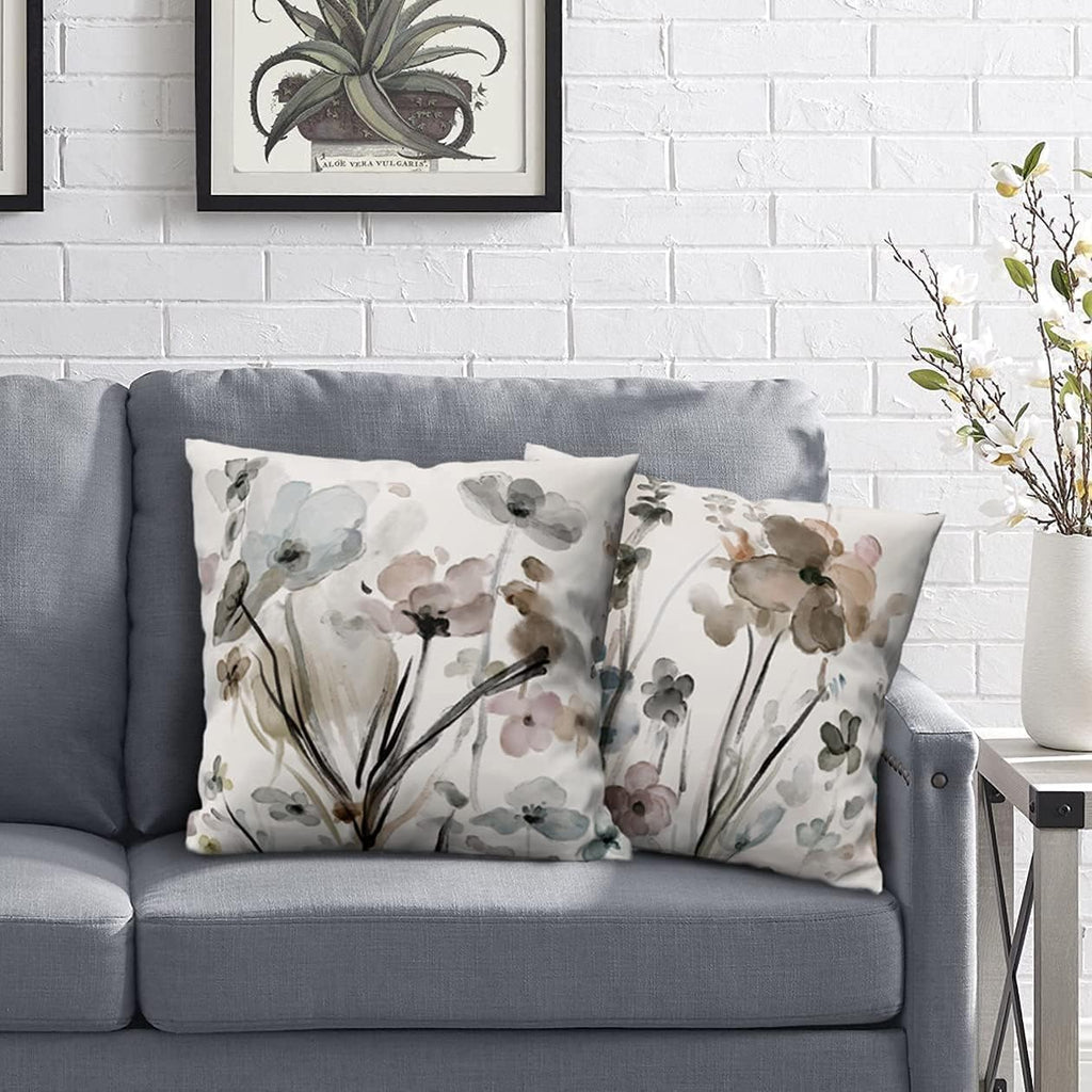 Qesonoo Flower Throw Pillow Covers 16X16 Set Of 2, Flowers Pillow Cushion Cases,Decorative Square Pillowcases For Sofa Couch Bed