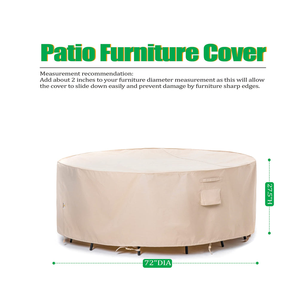 F&J Outdoors Patio Furniture Covers Waterproof Uv Resistant Rip-Stop Fabric Round Patio Table Cover Furniture Cover, Beige, 72'