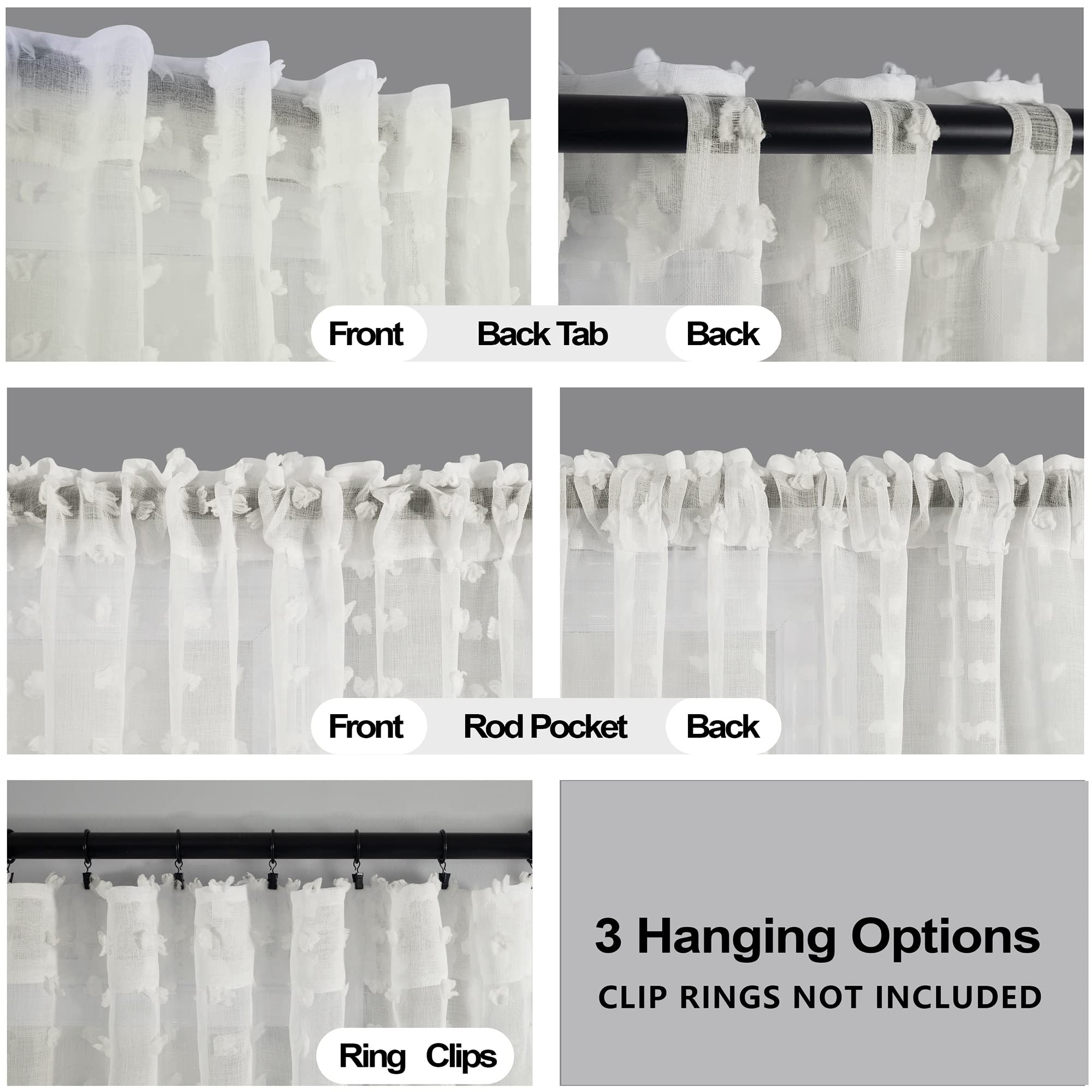 Cream Boho Sheer Curtains Drapes For Living Room 90 Inch Length 2 Panels Set Country Shabby Chic Rod Pocket Semi Sheer Window Treatments Farmhouse Curtains For Bedroom 90 Inches Long,Off White Ivory