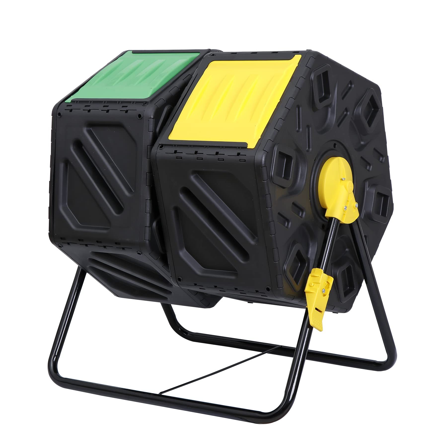 Nouva 37 Gallon Compost Bin Dual Chamber Composter Tumbler Rotating Chamber Garden Composter Bin with 2 Sliding Doors Steel Fram