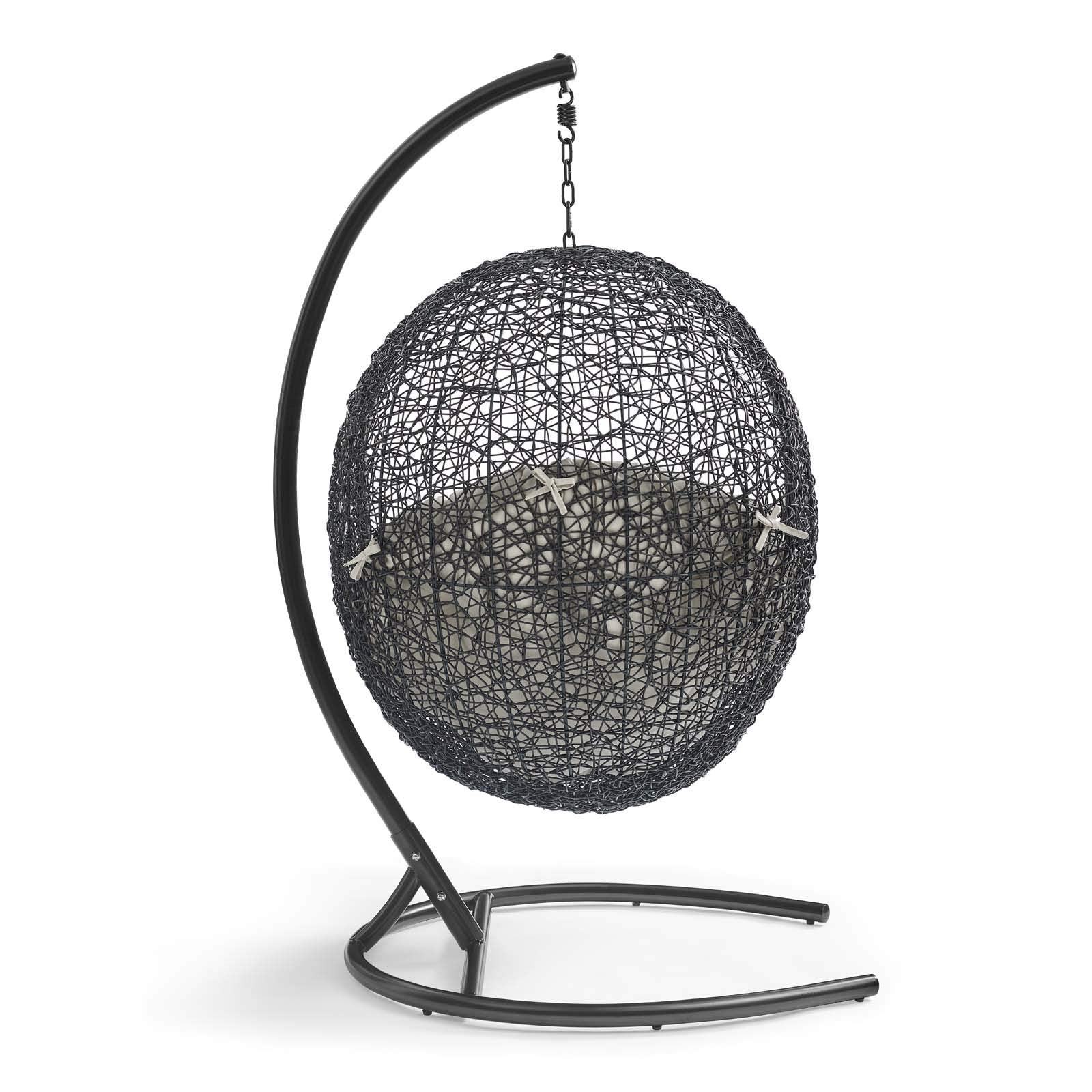 Modway EEI-739-BEI-SET Encase Wicker Rattan Outdoor Patio Porch Lounge Egg, Swing Chair with Stand, Beige