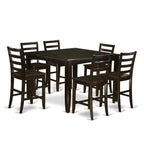 East West Furniture FAIR7-CAP-W 7 Piece Kitchen Counter Set Consist of a Square Dining Table with Pedestal and 6 Dining Room Chairs, 54x54 Inch, Cappuccino