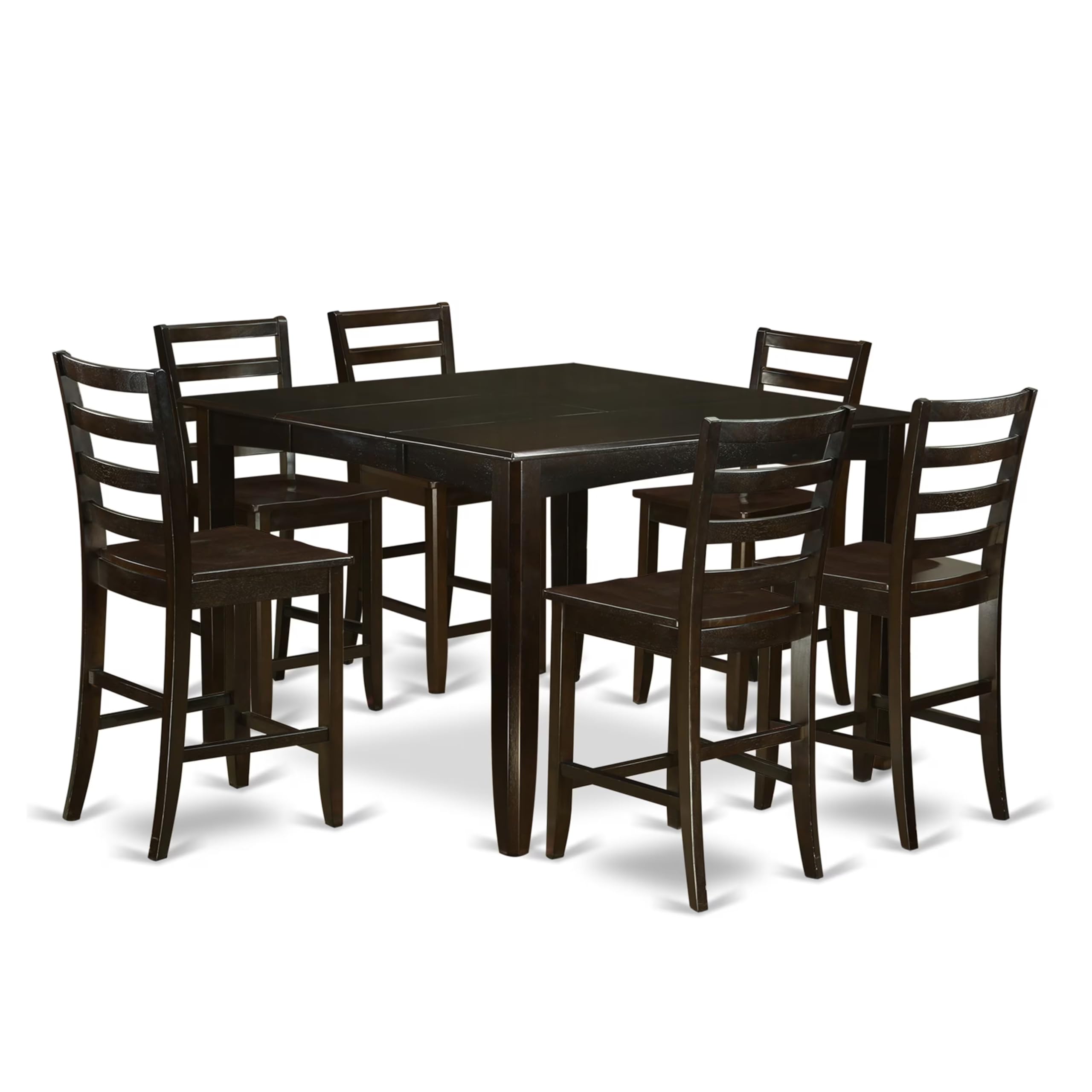 East West Furniture FAIR7-CAP-W 7 Piece Kitchen Counter Set Consist of a Square Dining Table with Pedestal and 6 Dining Room Chairs, 54x54 Inch, Cappuccino