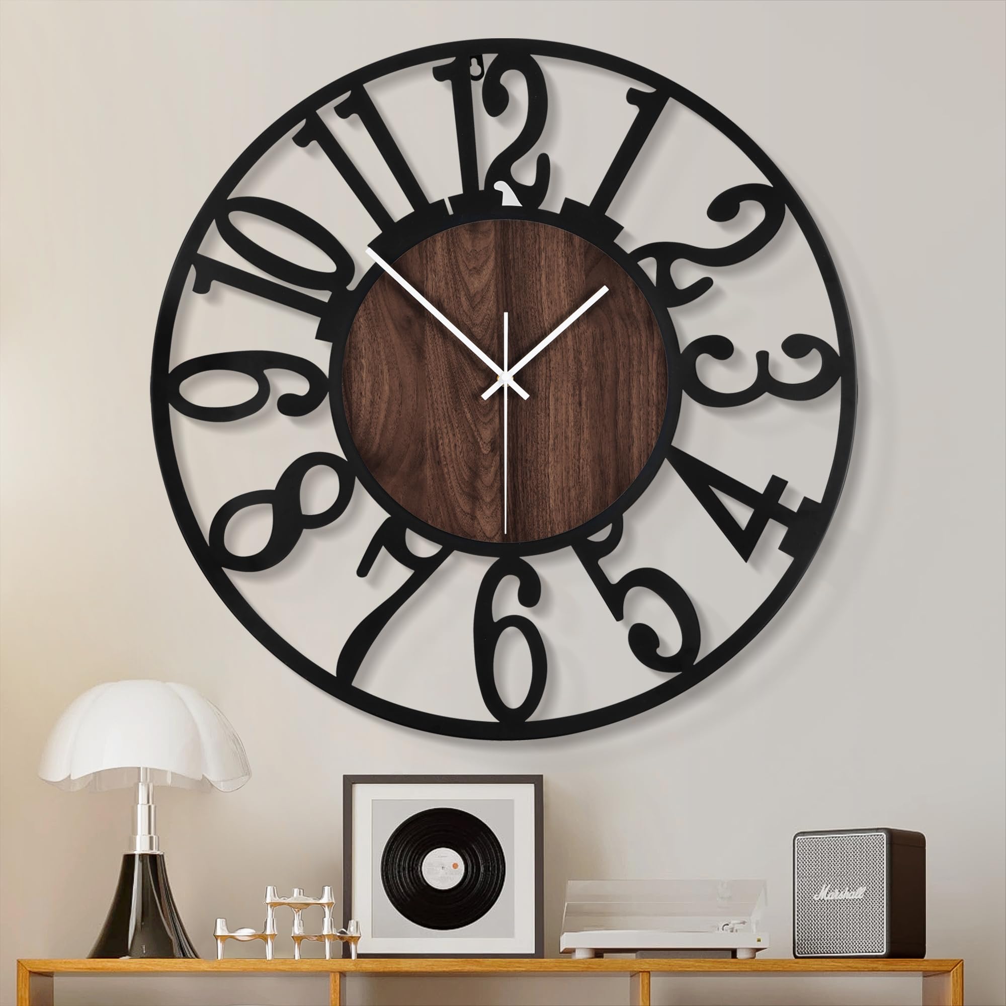 1st owned Large Wall Clock for Living Room Decor- Decorative Antique 24 inch Silent Non Ticking,Battery Operated,Black Metal,Woo