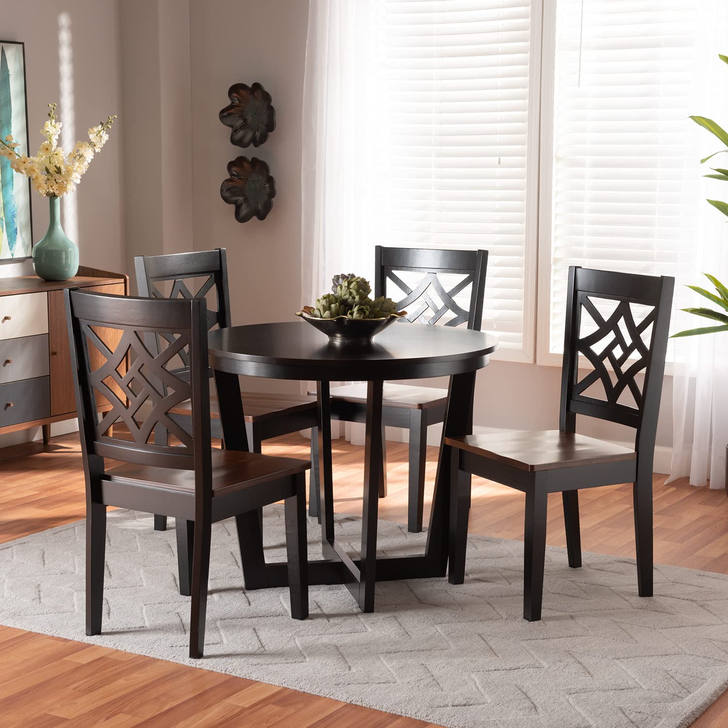 Baxton Studio Brava Modern and Contemporary Two-Tone Dark Brown and Walnut Brown Finished Wood 5-Piece Dining Set