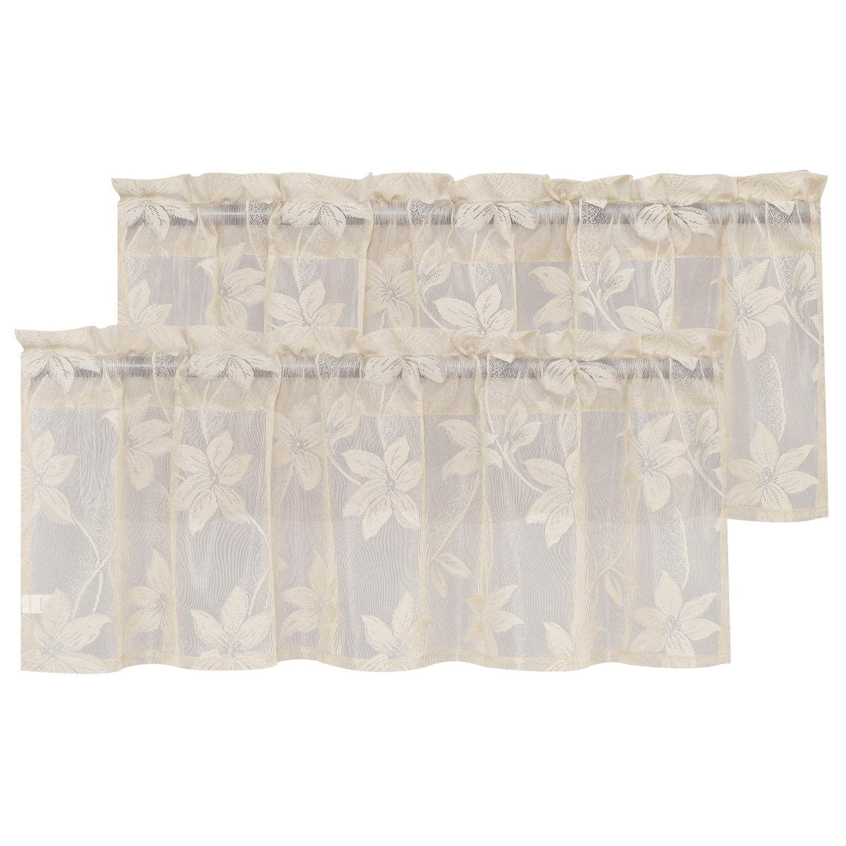 Dwcn Beige Sheer Curtains - 63 Inch Length Floral Lace Rod Pocket Window Voile Sheer Drapes For Living Room Bedroom Elegant Curt