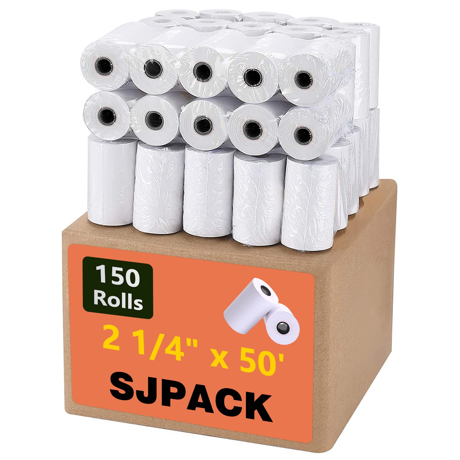 Sjpack Thermal Paper 2 1/4' X 50' Pos Receipt Paper, 150 Rolls Cash Register Roll (150 Rolls / 1 Cartons)
