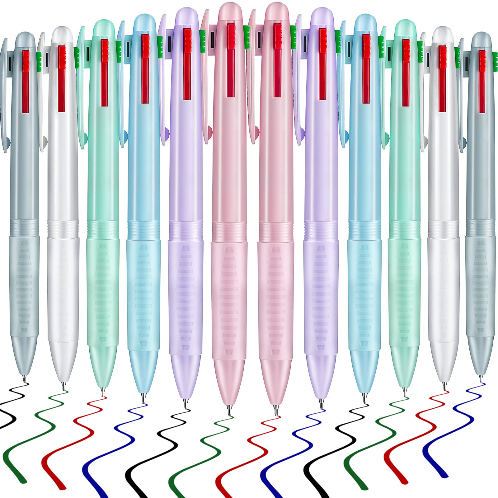 Zonon 12 Pieces Multicolor Ballpoint Pen 0.5 Mm 4 Colored Retractable Fine Point Ballpoint Pen For School Classroom Office Stati