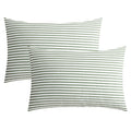 Jellymoni 100% Natural Cotton Striped King Pillowcases Set, 2 Pack White And Green Stripes Pattern Printed Pillow Covers With En