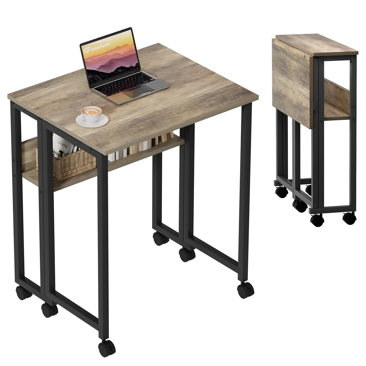 Greenforest Folding Desk Small Rolling Desk With Storage Shelf,31.5 Inch Foldable Computer Desk With Wheels For Small Space, Easy Assembly,Black