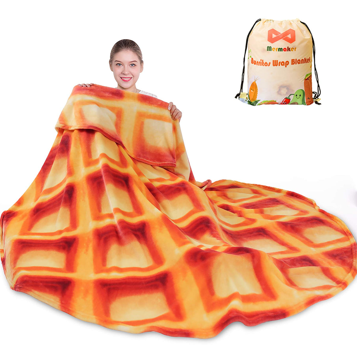 Mermaker Waffles Blanket 2.0 Double Sided 60 Inches For Adult And Kids, Novelty Realistic Waffles Food Throw Blanket, 285 Gsm So