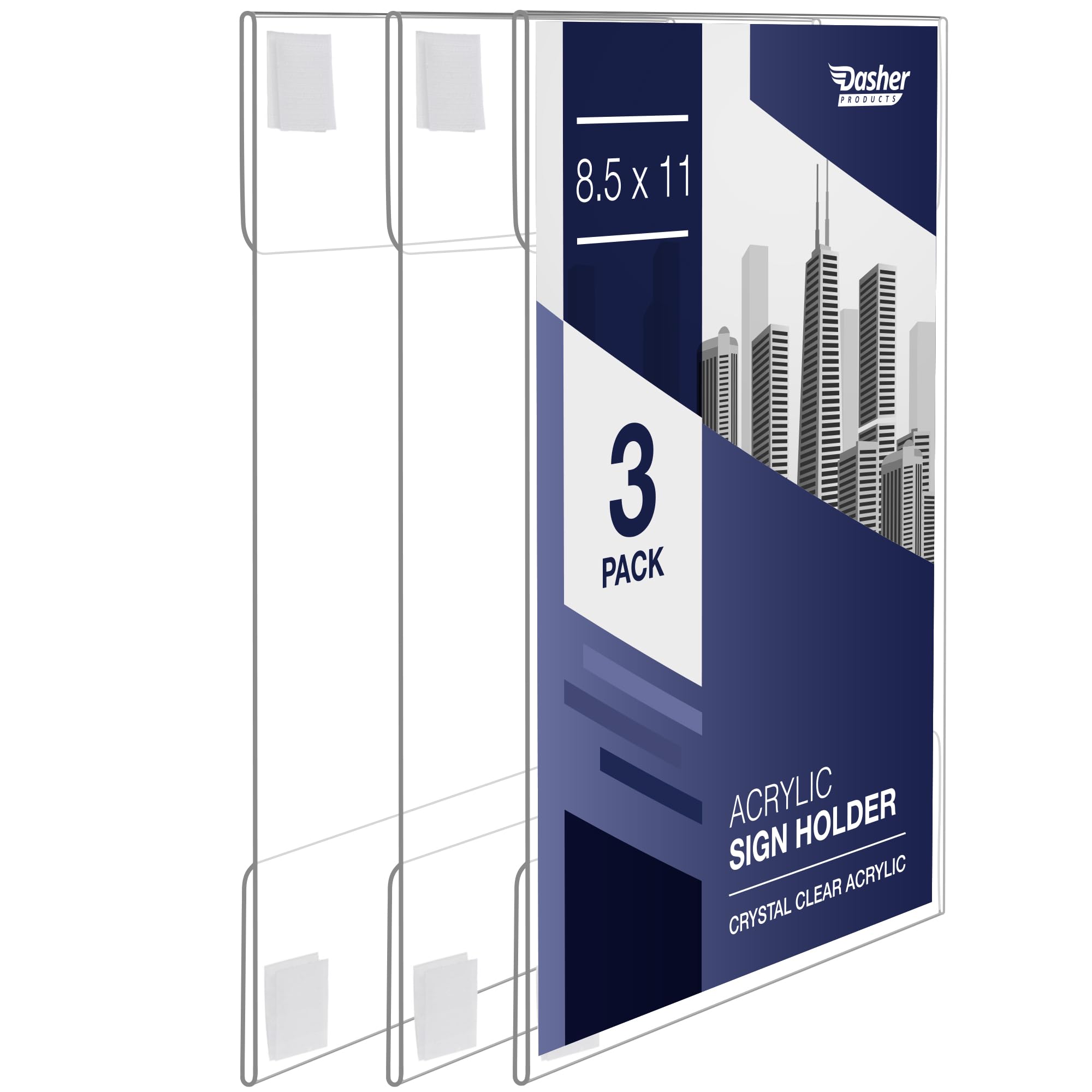 Acrylic Sign Holder With Hook And Loop Adhesive, 8.5 X 11 Inches - Portrait Or 11 X 8.5 Inches - Landscape, Clear Wall Mount Fra