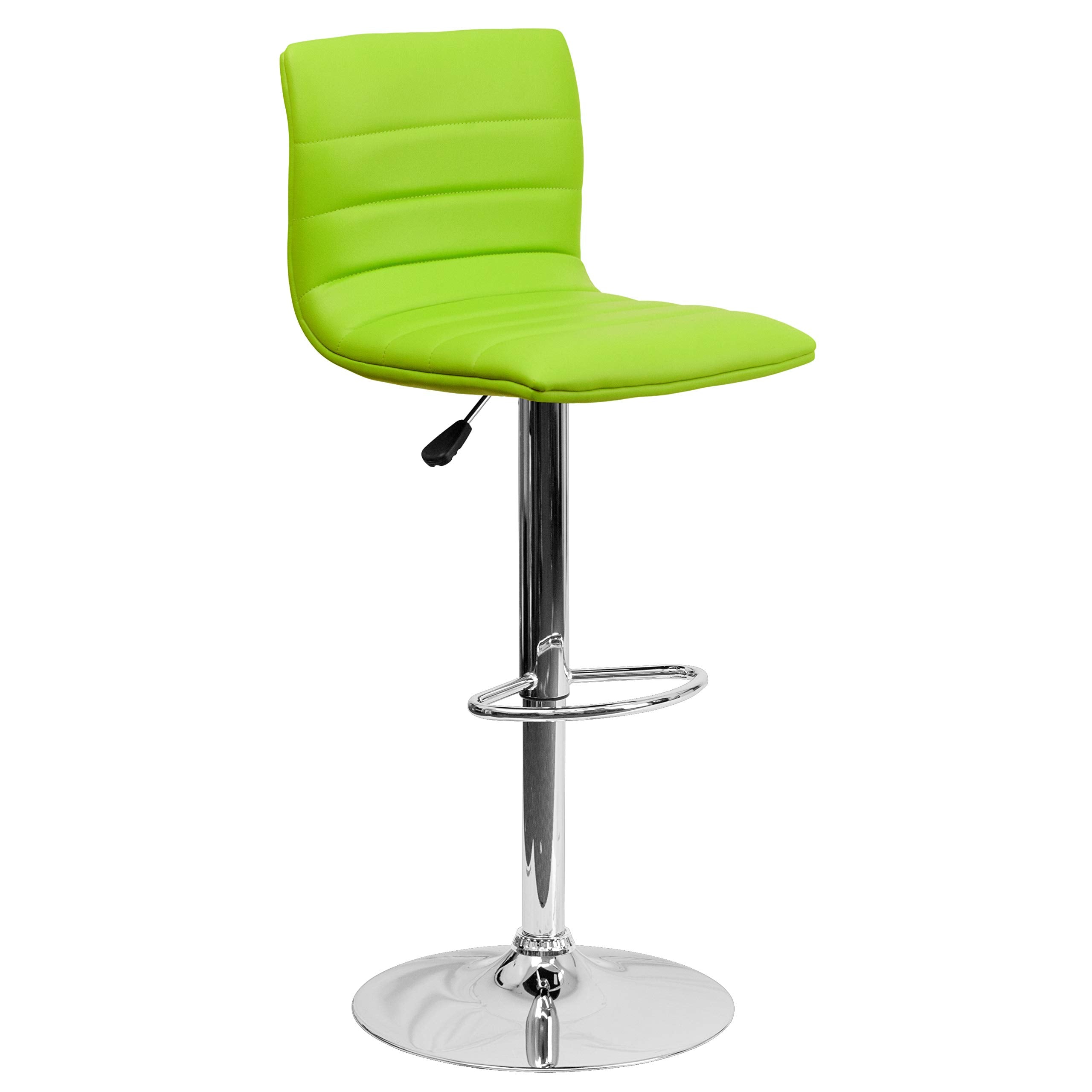 Flash Furniture Vincent Modern Green Vinyl Adjustable Bar Stool with Back, Swivel Stool with Chrome-Pedestal Base and Footrest