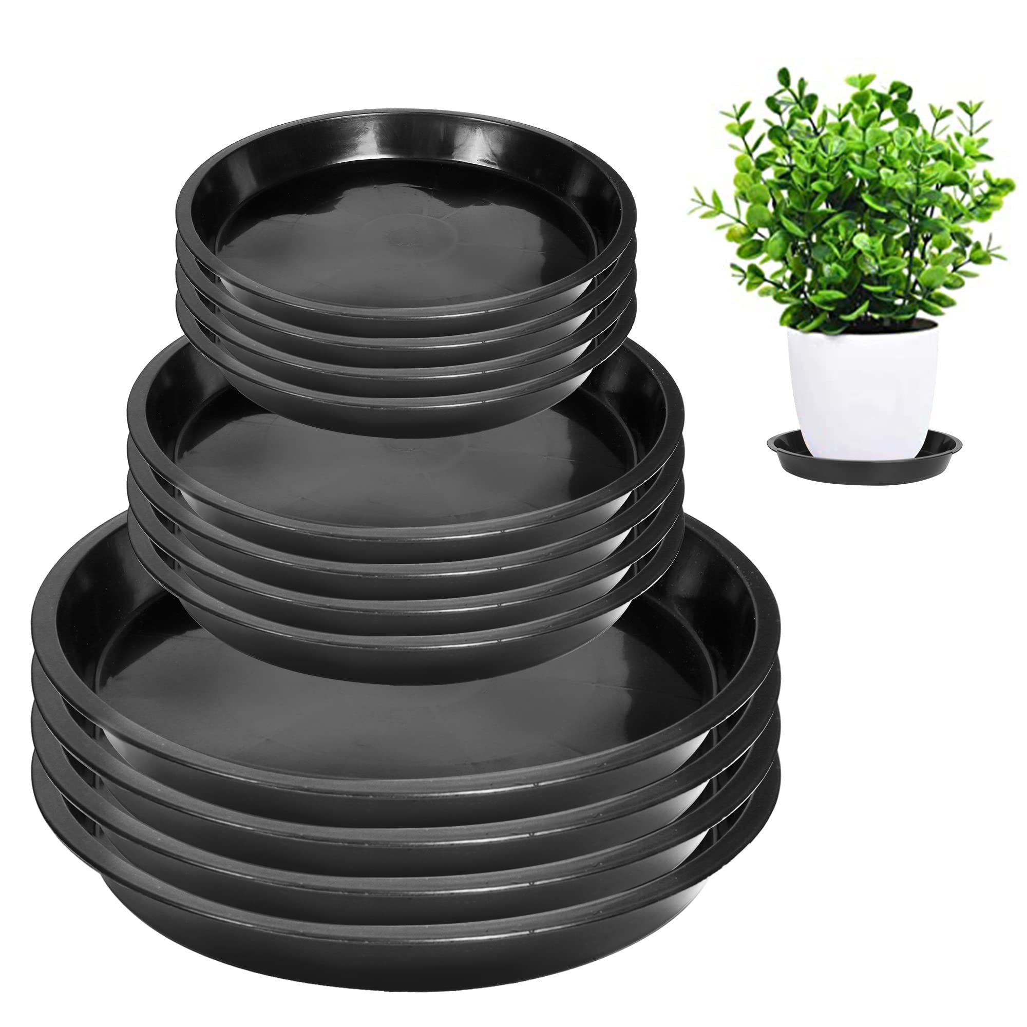 12Pack Plant Saucer - 6 8 10 Inch Plant Tray Round Plastic Plant Drip Trays For Indoor Outdoor Garden Plants, Collects Flower Po