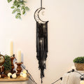 Black Macrame Moon Dream Catcher, Witchy Crescent Phase Woven Wall Hanging with Light, Handmade Gothic Bohemian Nursery Decor wi