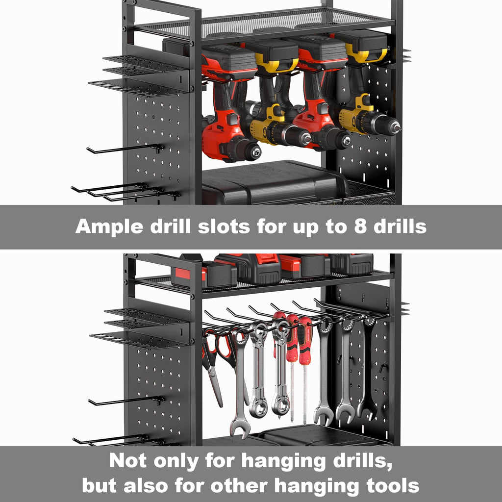 Cccei Garage Power Tools Organizer Cart With Charging Station, Black Floor Standing Rolling Drill And Tools Battery Storage Cart On Wheels. Utility Rack Gift For Men, Husband, Father.