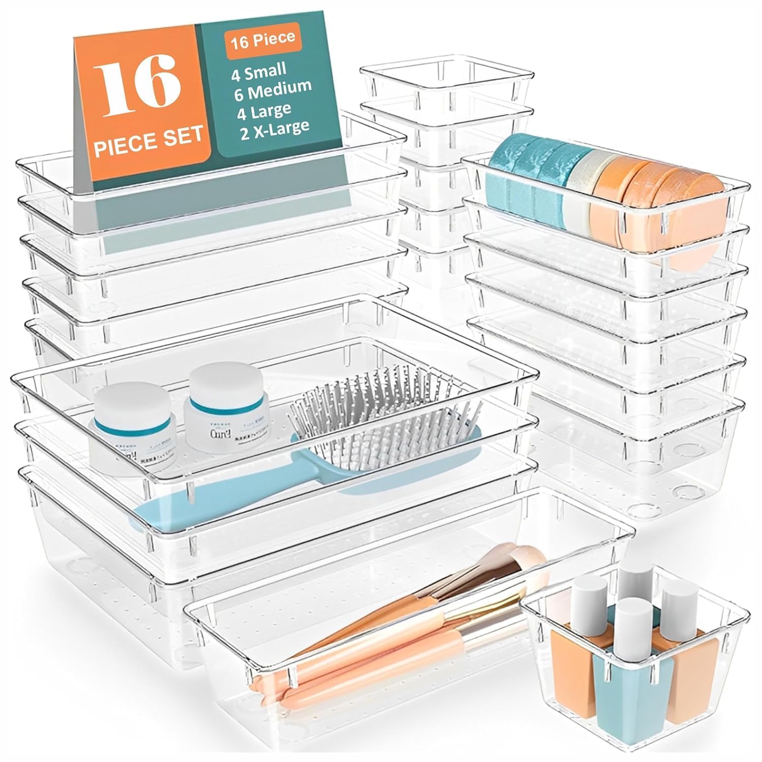 Zefinta Transparent Dressing Table Organizer Tray  Multipurpose Drawer Divider For Kitchen, Office, Makeup & Bathroom Storage, 