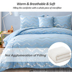 Menghomeus Blue/Silver Comforter Set Queen/Full Size Metallic Print Glitter Bedding Set Cute Shinny Bed Sets For Teen Girls Kids