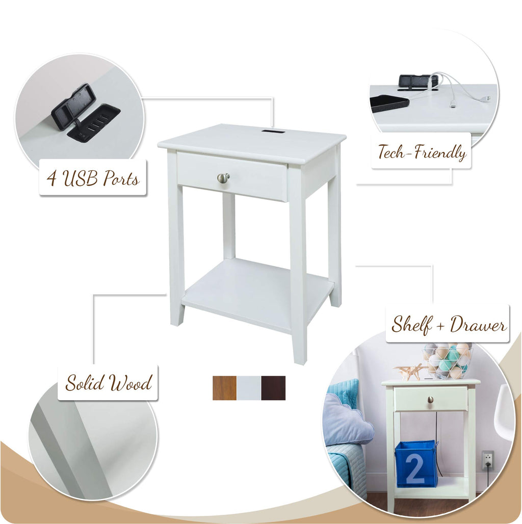 Casual Home Night Owl Nightstand With Usb Ports-Warm Brown