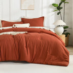 Litanika Boho Comforter Full Size Set Burnt Orange, 3 Pieces Fall Solid Terracotta Lightweight Bedding Comforter Set, Rust Fluff