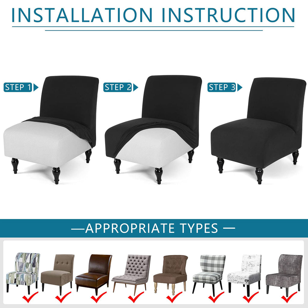 Liykimt Armless Accent Chair Cover Slipcover,Slipper Chair Stretch Spandex Removable For Armless Chair Furniture Protector Covers For Living Dining Room Hotel (Black, 2)